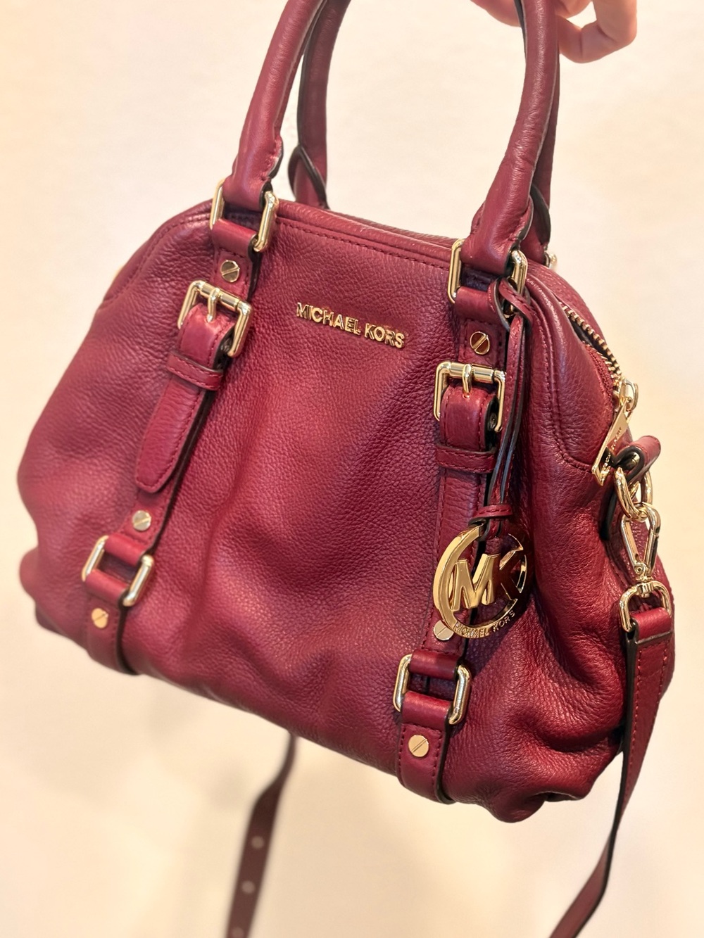 Michael Kors Wine Leather Satchel with Gold Hardware
